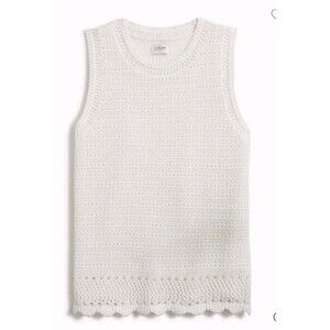 J.Crew Crochet Sweater Tank Top Ivory Cotton Scalloped Hem CA087 Size S NWT
